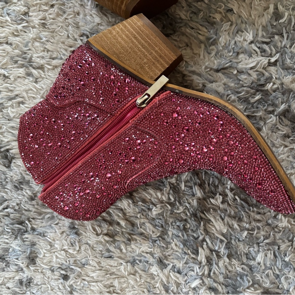 Pink Rhinestone Ankle Boots - Picture 6 of 7